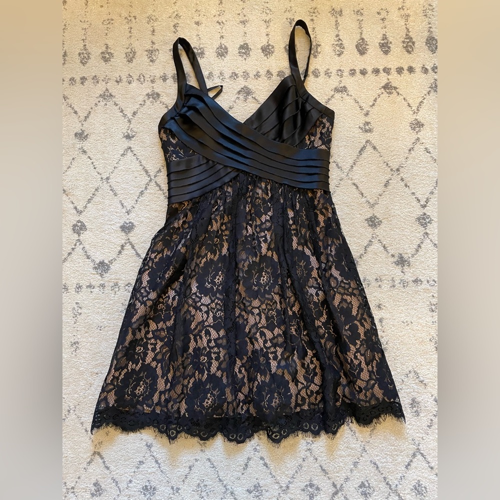 Black Lace Overlay Cocktail Mini Dress by BCBGMaxAzria